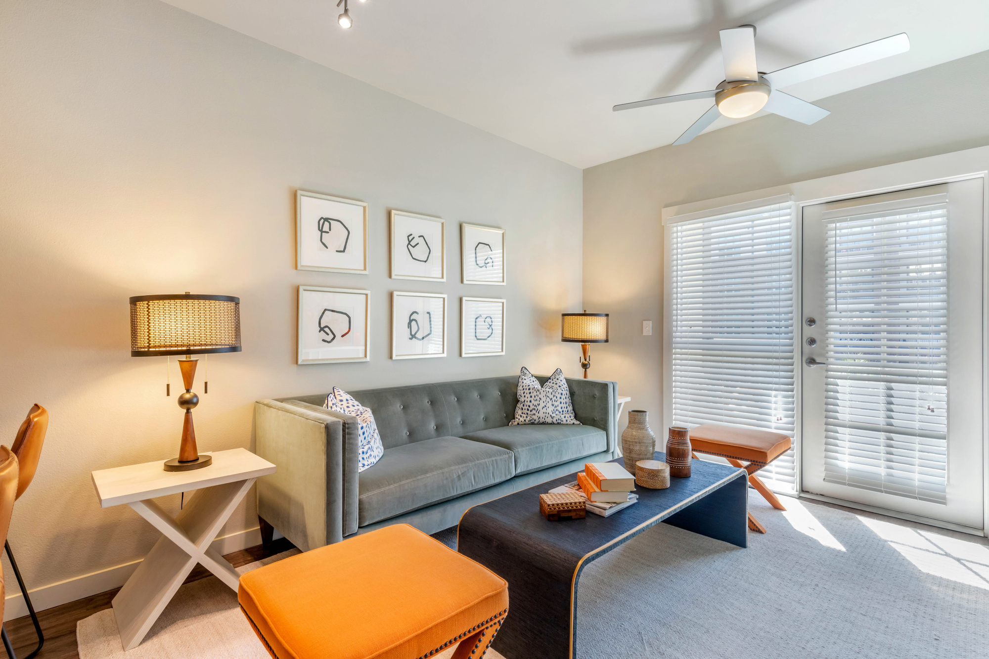 Living room with patio doors